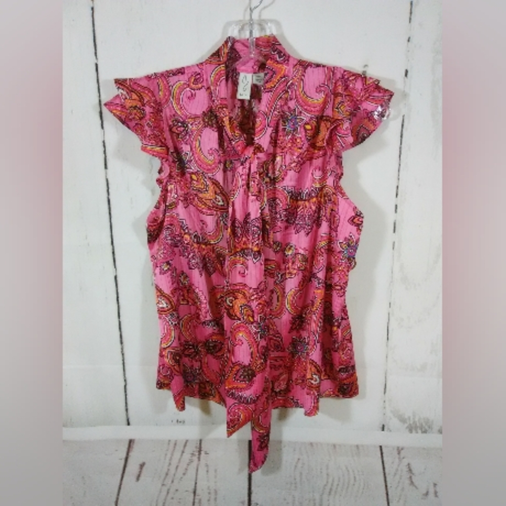 Joie Top Blouse Satin Pink Paisley Tie Front Quiet Luxury Resort Work Size S